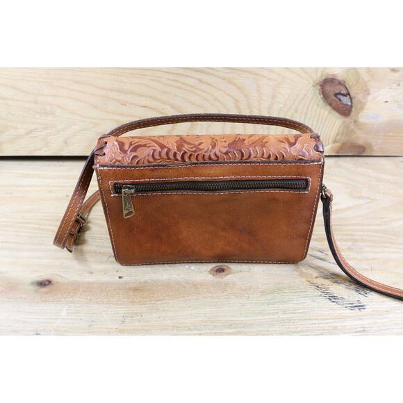 Patricia Nash Handbag Crossbody Tooled Rose Brown Italian Leather Lanza No Clasp - Picture 2 of 14